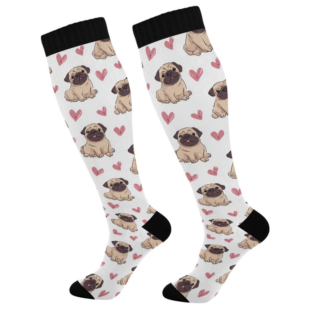 Wusikd Pug Dog Compression Socks for Women and Men Circulation Heart Long Socks for Athletic Running 1