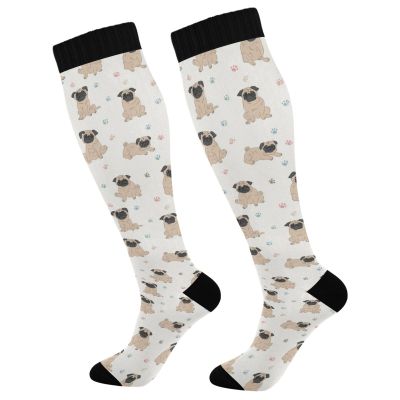 Wusikd Pug Dog Compression Socks for Women and Men Circulation White Long Socks for Athletic Running 1