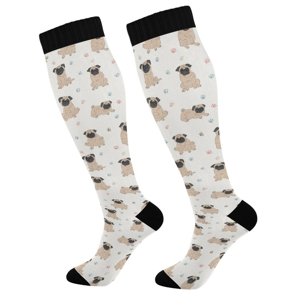 Wusikd Pug Dog Compression Socks for Women and Men Circulation White Long Socks for Athletic Running 1