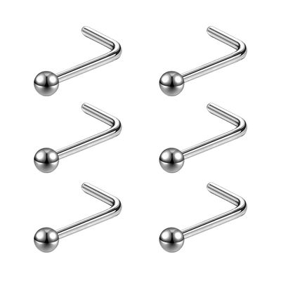 6ixGosh 6pcs 20g Nose Studs 3mm Ball Flat Surgical Steel Nose Ring for Women Men Black Rose Gold Nose Stud L Shaped Corkscrew Nose Ring Studs Cute Nostril Nose Piercing Jewelry