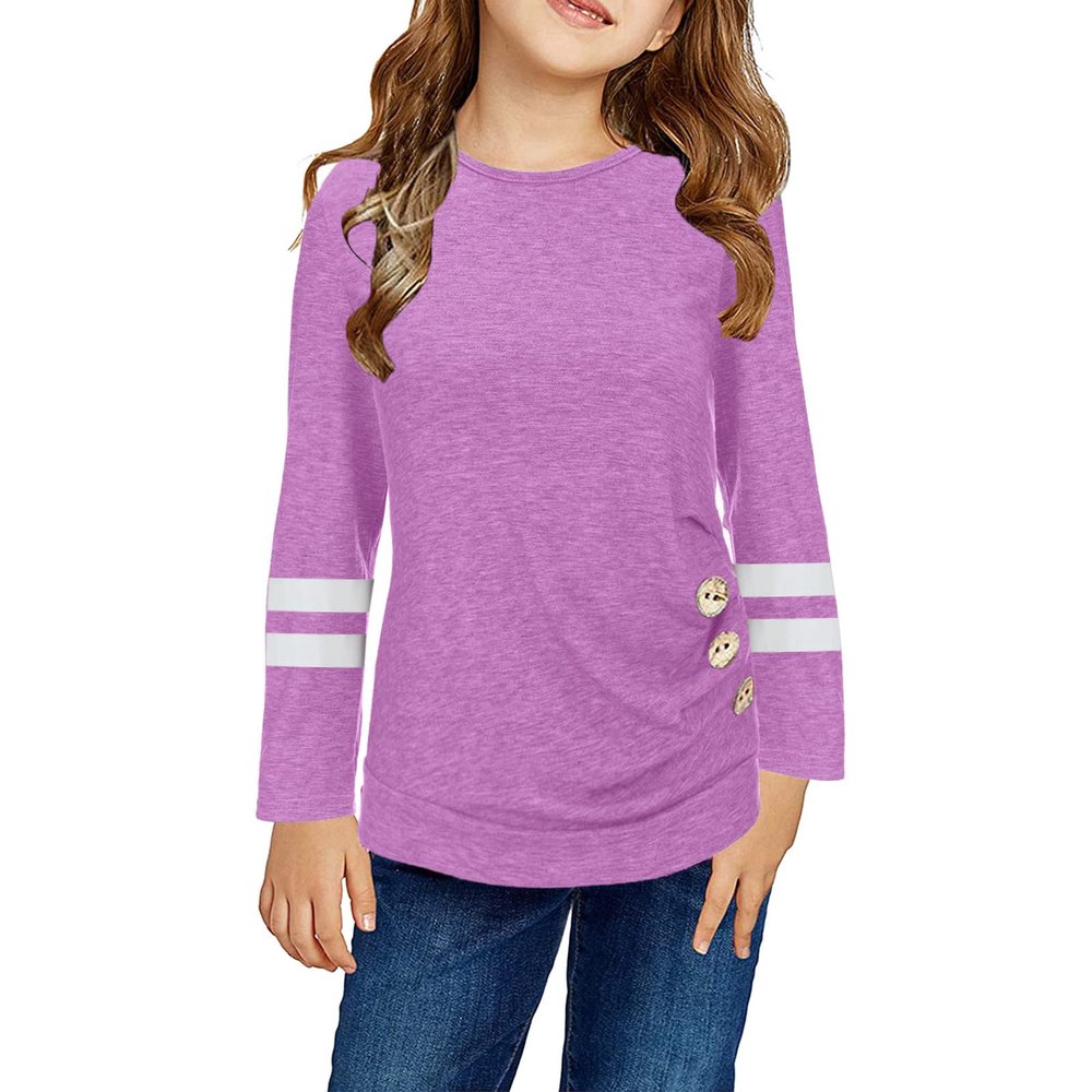 Baby Girl Kids Blouses Kids Little Girls Tunic Tops Crewneck Ultra Soft Solid Color Long Sleeve (Purple, 8-9 Years)