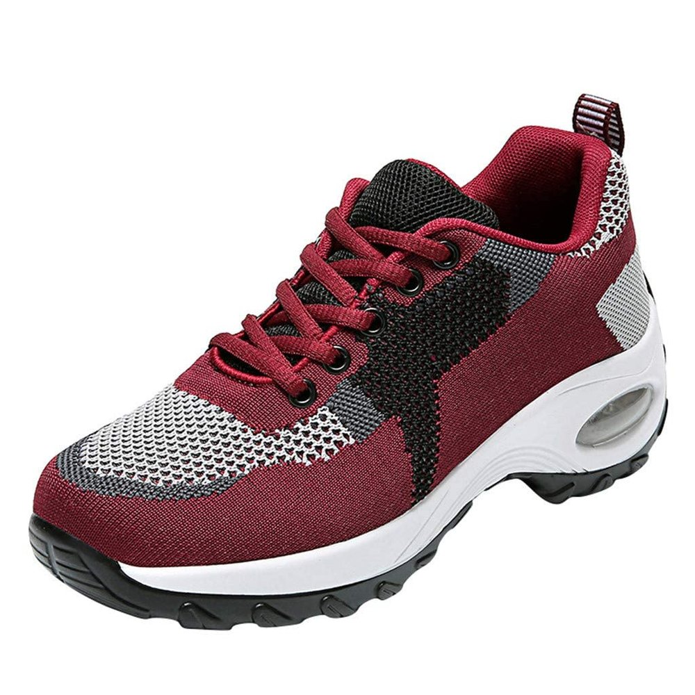 BORAMAX Women's Red Running Shoes, Size 8.5 (US), Mesh, Lace-Up, Flat Heel, Solid, Breathable, Cushion, Lightweight, Casual, Sport, Active Women, Female Athletes, Women's Sports Enthusiasts