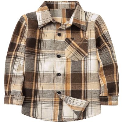 Betusline Boys Plaid Flannel Shirt, Kids Long Sleeve Button Button Shirts Tops, Flannel# Khaki Brown Plaid, 3-4 Years = Tag 110