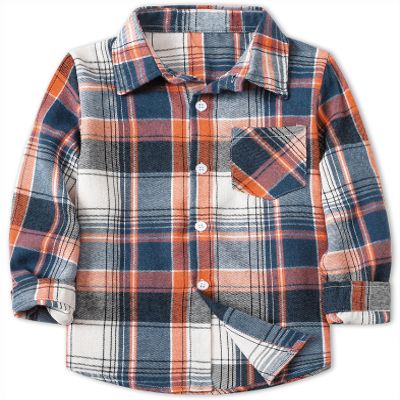 Betusline Boys Plaid Flannel Shirt, Kids Long Sleeve Button Button Shirts Tops, Flannel# Blue Orange Plaid, 2-3 Years = Tag 100
