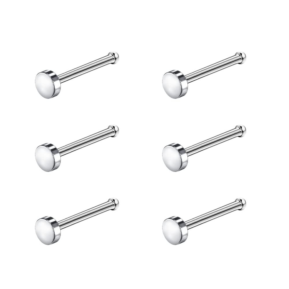 6ixGosh 6pcs 20g Nose Studs 3mm Ball Flat Surgical Steel Nose Ring for Women Men Black Rose Gold Nose Stud L Shaped Corkscrew Nose Ring Studs Cute Nostril Nose Piercing Jewelry