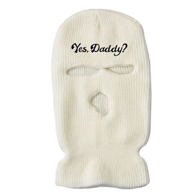 3 Hole Ski Mask Yes Daddy Full Face Balaclava Winter Warmer Outdoor Sports Thermal for Men Women (White)