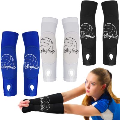 Yinder 3 Pairs Sports Volleyball Arm Sleeves for Youth Volleyball Wrist Guard Protection Pads and Thumbhole(L-14inch Length,Blue, White, Black)