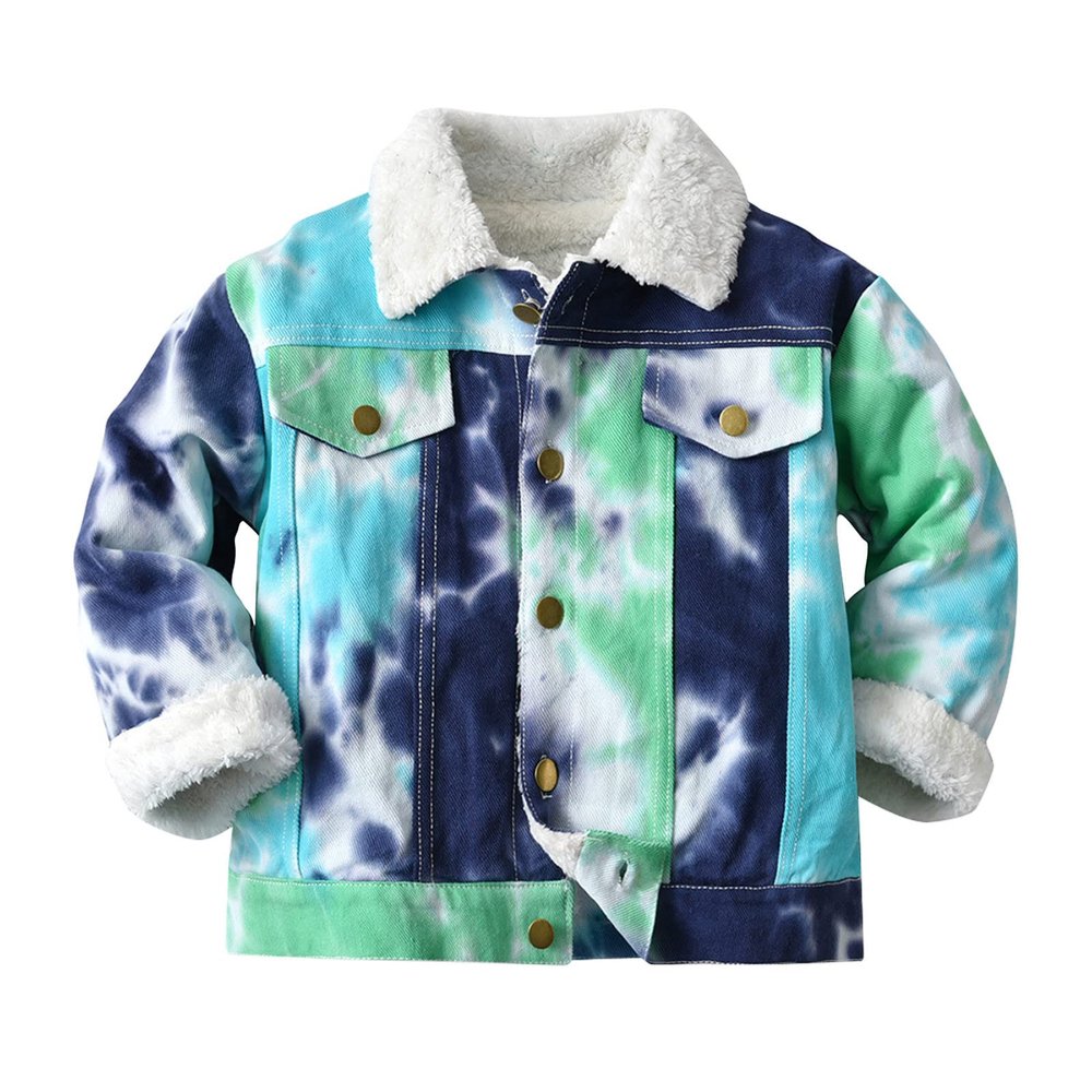 Babies Winter Coats Girls Toddler Boys Girls Windproof Tie Dye Prints Denim Fleece Coat Jacket Kids (Green, 4-5 Years)