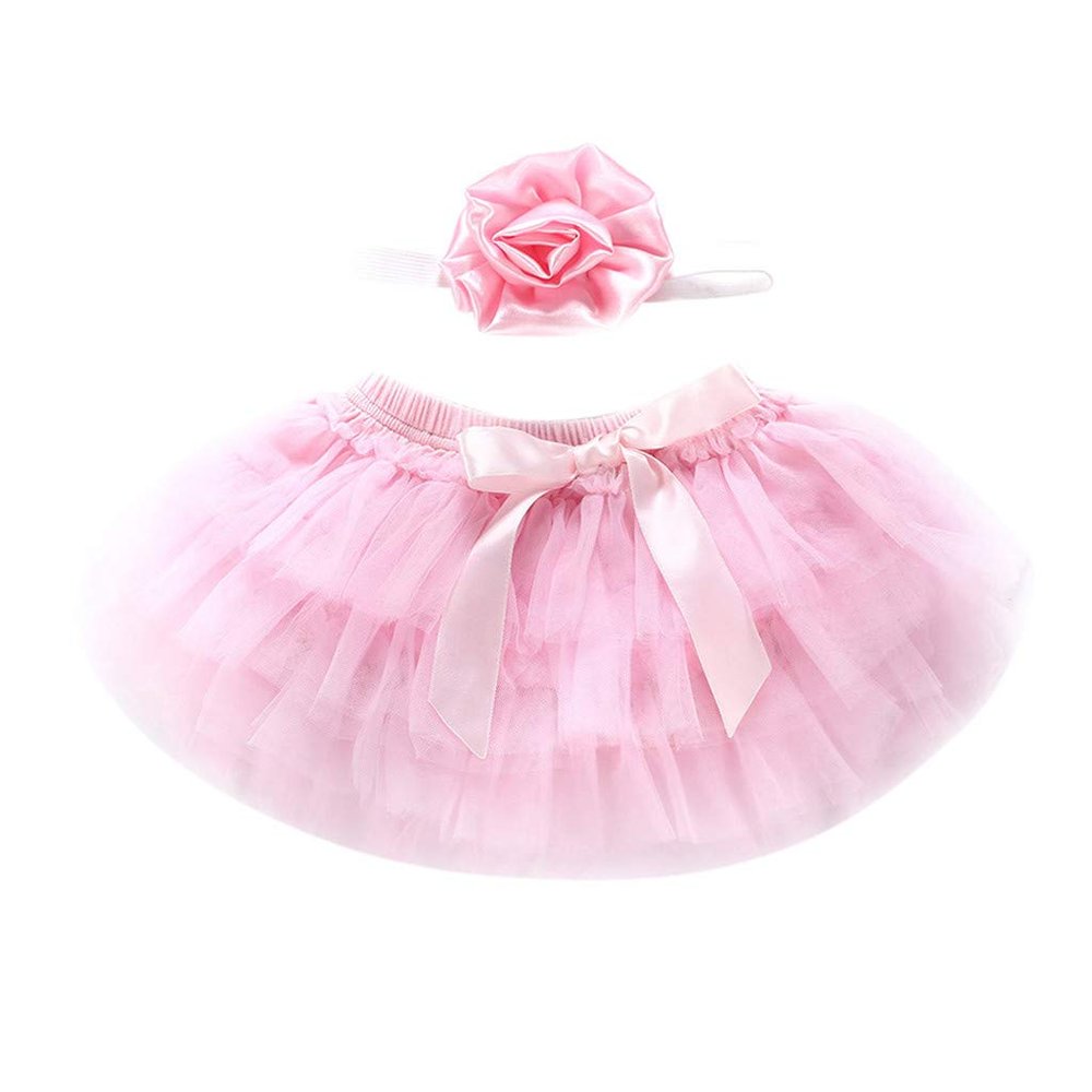 Tulle Skirts+Headband Baby Outfits Infant Bowknot Kids Tutu Clothes Girl Girls Dress&Skirt Quality (Pink, 6-12 Months)
