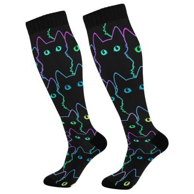 Wusikd Galaxy Cat Compression Socks for Women and Men Circulation Cute Long Socks for Athletic Running 1