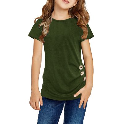 Toddler Girl Shirt Blouse Sleeve Front T Casual Knot Tops Button Clothes Tee Summer Tops Tunic (Green, 10-11 Years)