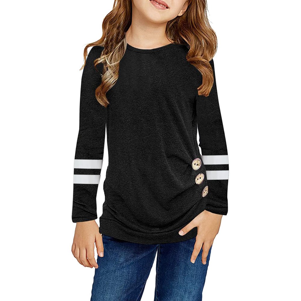 Baby Girl Kids Blouses Kids Little Girls Tunic Tops Crewneck Ultra Soft Solid Color Long Sleeve (Black, 6-7 Years)