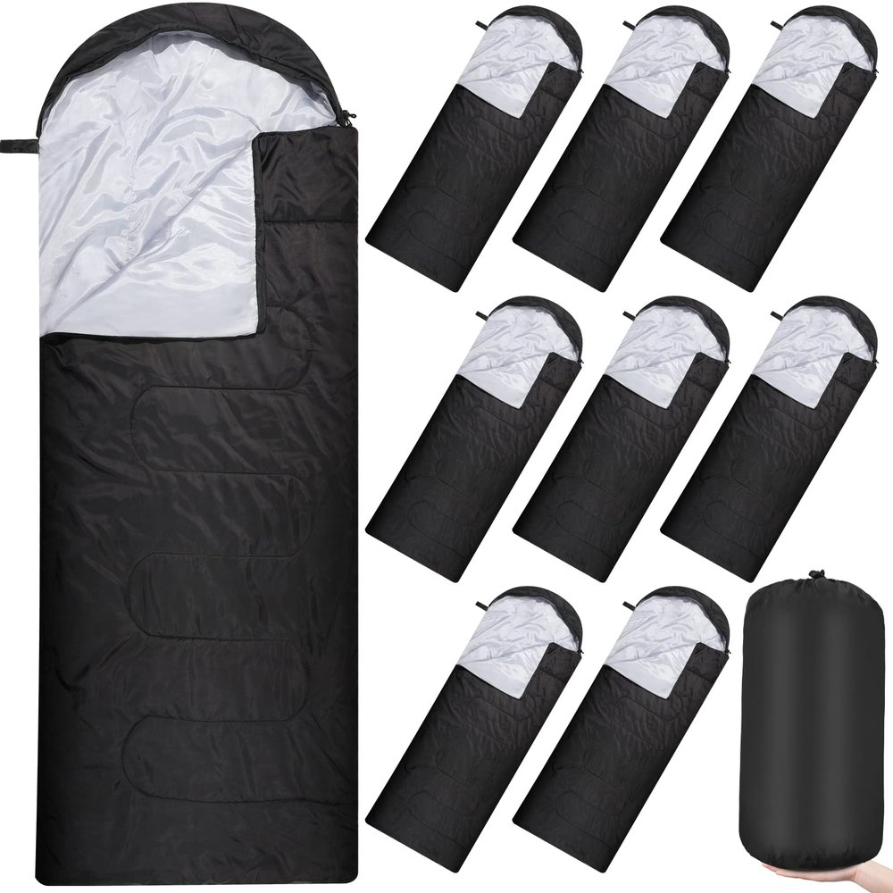 Macarrie 10 Pcs Bulk Sleeping Bags for Homeless Donation Shelter Adults 0 Degree Waterproof Sleeping Bags with Compression Sack for Cold Weather Emergency Hiking Camping Warm(Black)