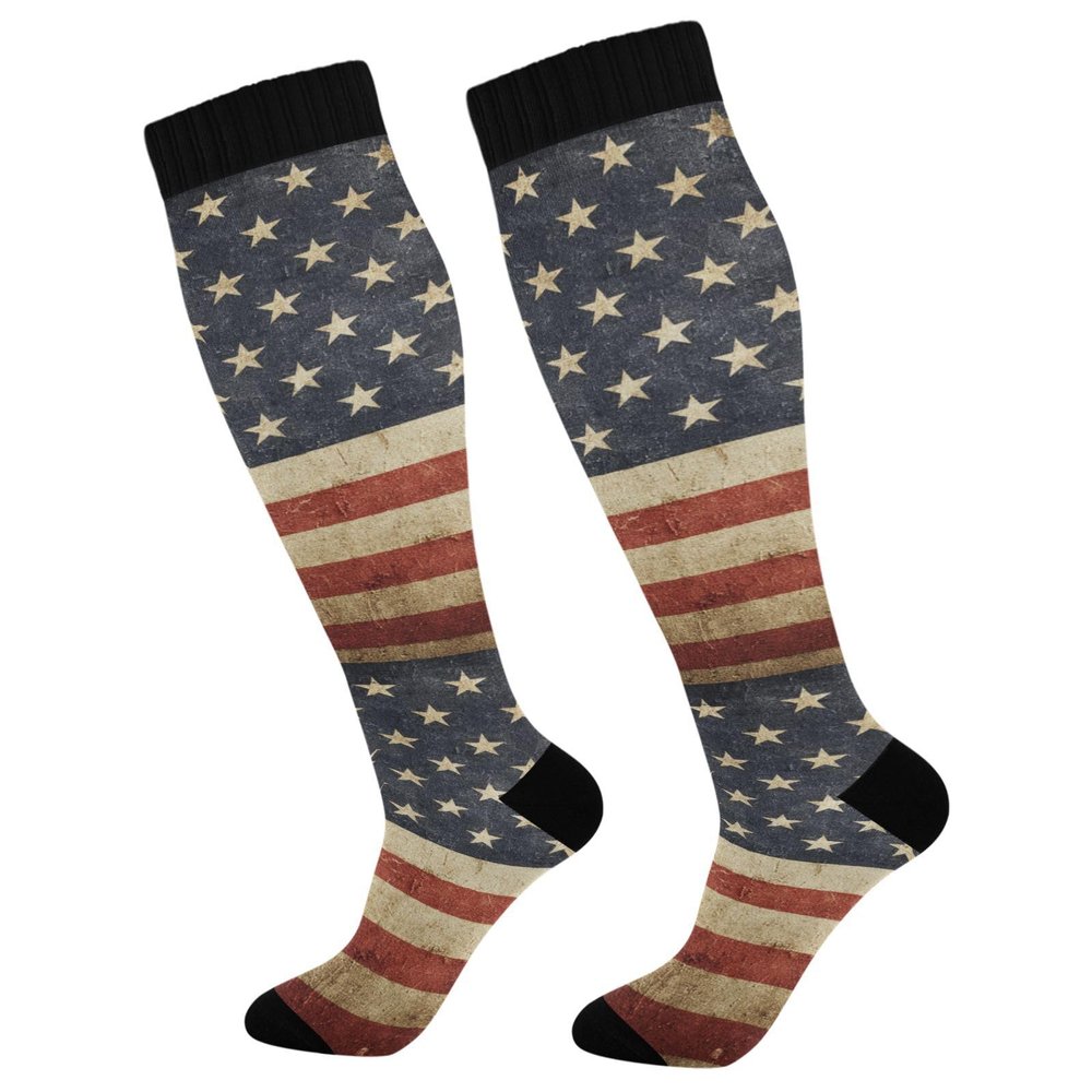 Wusikd Patriotic Compression Socks for Women and Men Circulation American Flag Long Socks for Athletic Running 1