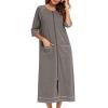 JEsilunmaMY Long Nightgowns for Women Zip Long Sleeve Maternity Pajama Dress Casual Loungewear Comfy Nightshirt Sleepwear (Grey,Medium) view 1