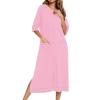 JEsilunmaMY Long Nightgowns for Women Zip Long Sleeve Maternity Pajama Dress Casual Loungewear Comfy Nightshirt Sleepwear (Pink,Medium) view 1