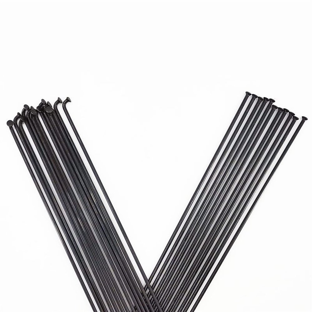14G Bicycle Spokes 2.0 Round Spokes J-Bend/Straight Pull Head Bicycle Spokes Black Bicycle Spokes with Copper Cap (Color : Steaight 56pcs)