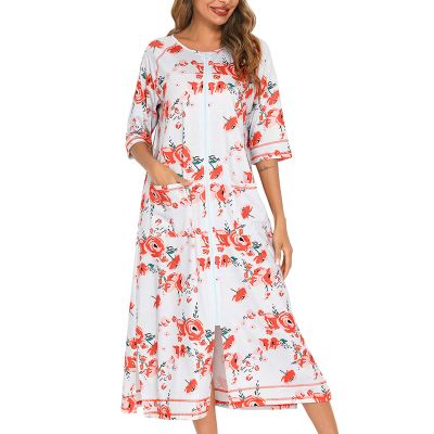 JEsilunmaMY Long Nightgowns for Women Zip Long Sleeve Maternity Pajama Dress Casual Loungewear Comfy Nightshirt Sleepwear (White,X-Large)