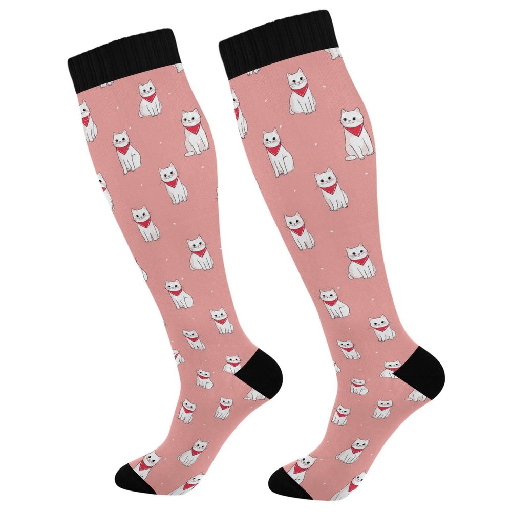 Wusikd Color Cats Compression Socks for Women and Men Circulation Pink Long Socks for Athletic Running 1