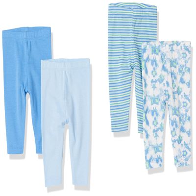 Hanes Baby Leggings, Ultimate Baby Flexy Knit Pants, Baby Pants, Toddler Pants 4-Pack 6-12M Blues