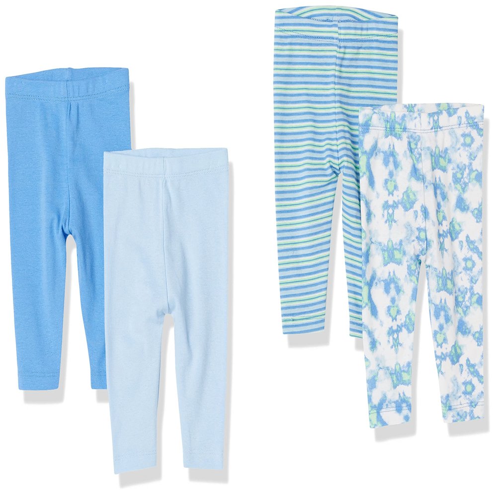 Hanes Baby Leggings, Ultimate Baby Flexy Knit Pants, Baby Pants, Toddler Pants 4-Pack 6-12M Blues