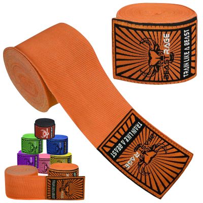 BEAST RAGE Boxing Hand Wraps for MMA Kickboxing Wrist Wraps Professional Adult 180" Semi-Elastic Martial Arts Inner Gloves Heavy Bag Handwraps Muay Thai Thumb Straps (Orange, 4.5 M)