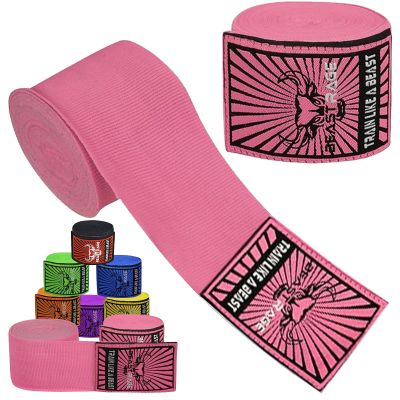 BEAST RAGE Boxing Hand Wraps for MMA Kickboxing Wrist Wraps Professional Adult 180" Semi-Elastic Martial Arts Inner Gloves Heavy Bag Handwraps Muay Thai Thumb Straps (Pink, 4.5 M)