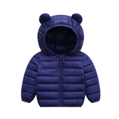 XMWEALTHY Baby Boys Girls Winter Coats Toddler Light Puffer Down Jacket Infant Kids Bear Hoods Padded Outwear Dark Blue 12-18 Months