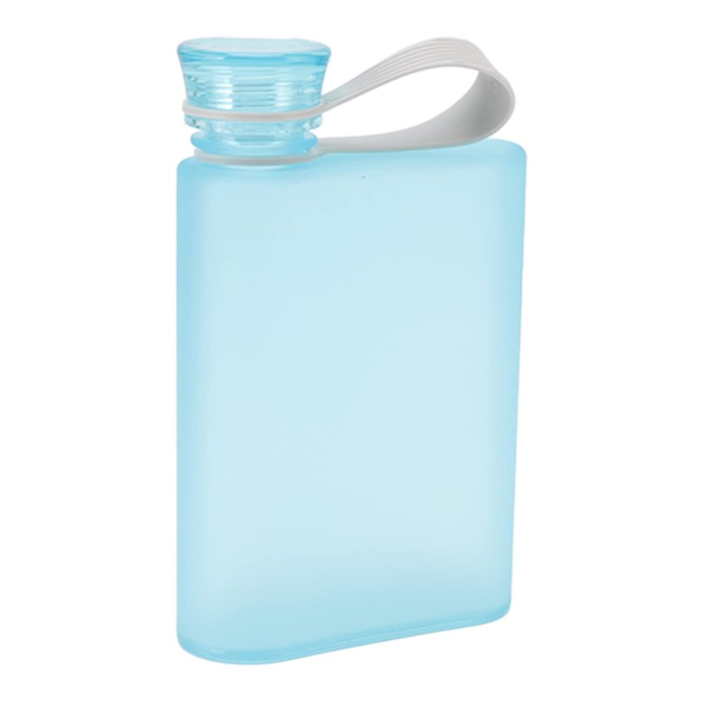 12.8oz Collapsible Flat Water Bottle, Portable Thin Design Leak Proof Flask for Hiking, Camping, and Running (Blue)