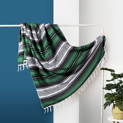 Airooglee 77" L x 46.4" W Large Mexican Blanket - Perfect as Camping Blanket, Yoga Outdoor Beach Serape Picnic Woven Blanket, Boho Home Dcor - Green