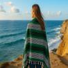 Airooglee 77" L x 46.4" W Large Mexican Blanket - Perfect as Camping Blanket, Yoga Outdoor Beach Serape Picnic Woven Blanket, Boho Home Dcor - Green view 3