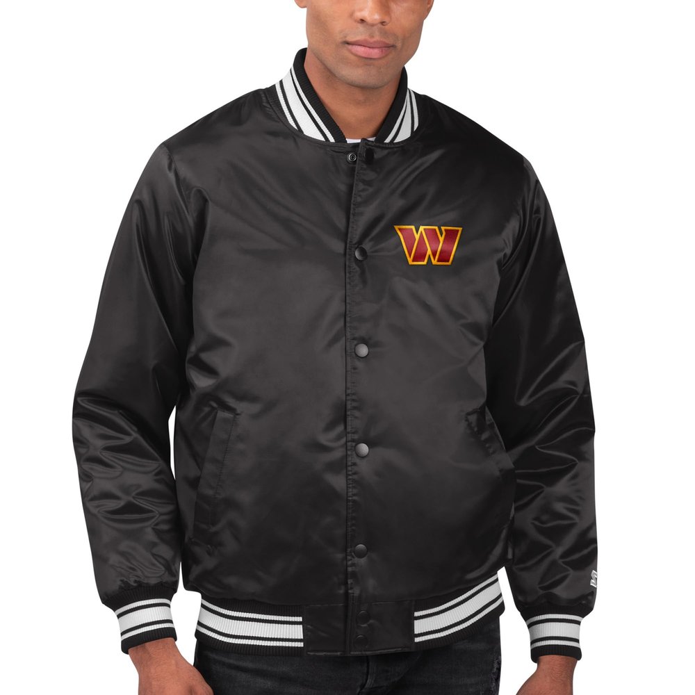 STARTER Men's Black Washington Commanders Locker Room Satin Varsity Full-Snap Jacket