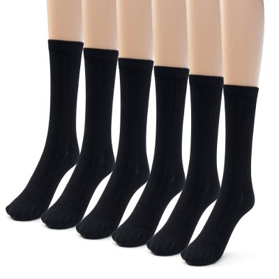Silky Toes Mens Black 10-13 6Pk Bamboo Ribbed Dress Crew Socks 3 or 6 Pairs Calf Socks