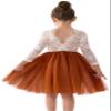 2Bunnies Girl Peony Lace Back A-Line Straight Tutu Tulle Party Flower Girl Dress (Burnt Orange Sleeve Short, 12-18M) view 1