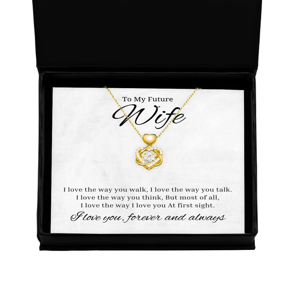 DARINGIFT to My Future Wife Heart Knot Gold Necklace, I Love The Way You Walk, Best Birthday Gifts, Engagement Gifts, Wedding Gifts, Valentines Day Gifts for Wife