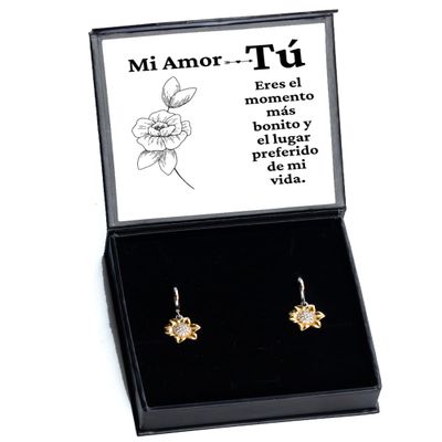 Mi Amor tu eres el Momento mas Bonito - Regalo para prometida o Novia, joyeria para enamoradas o Mujeres - Pendientes, aretes de girasol