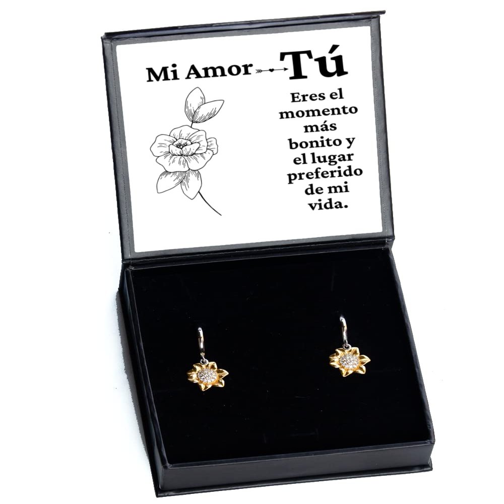 Mi Amor tu eres el Momento mas Bonito - Regalo para prometida o Novia, joyeria para enamoradas o Mujeres - Pendientes, aretes de girasol