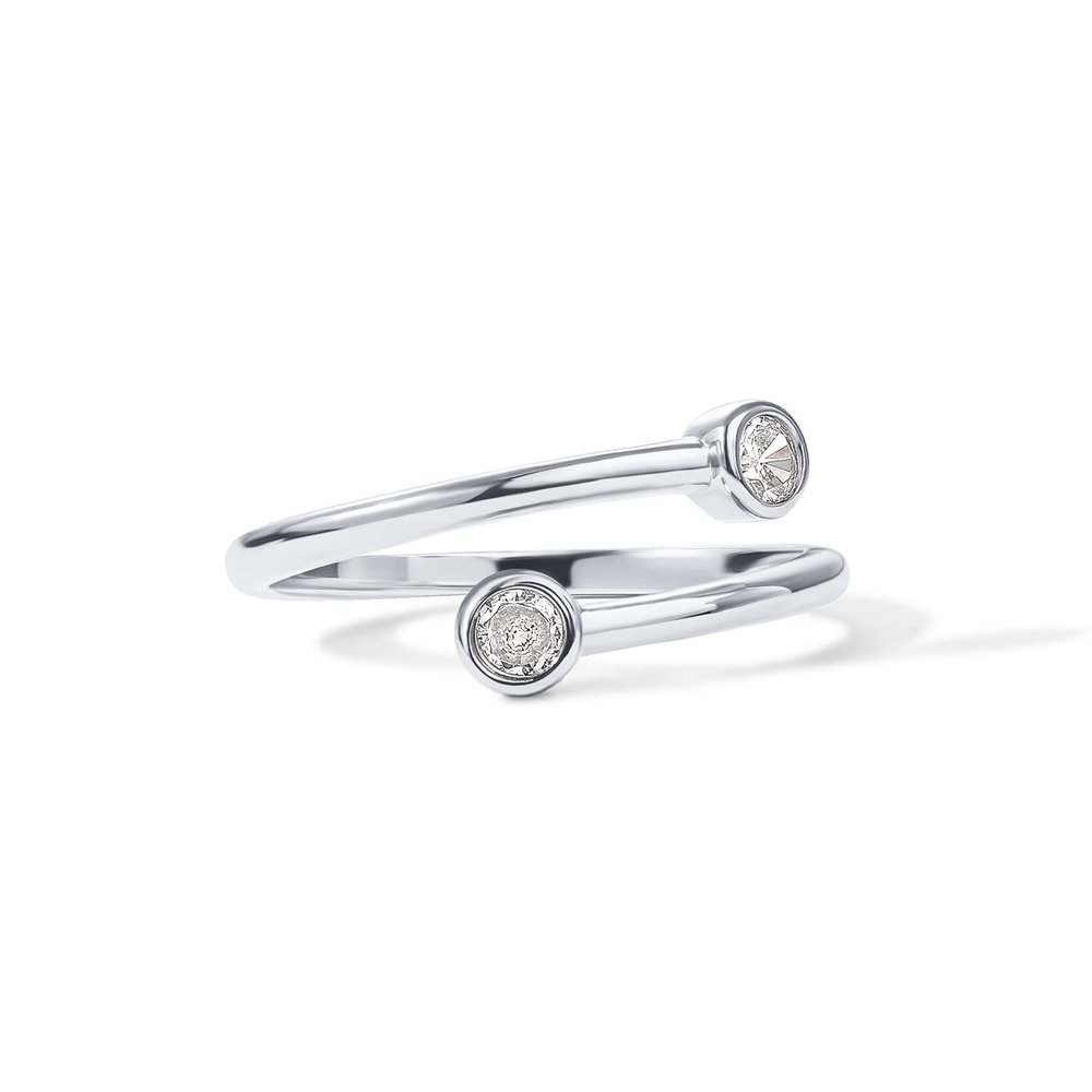 PAVOI 14K Gold Plated CZ Bypass Stacking Ring for Women - White Gold