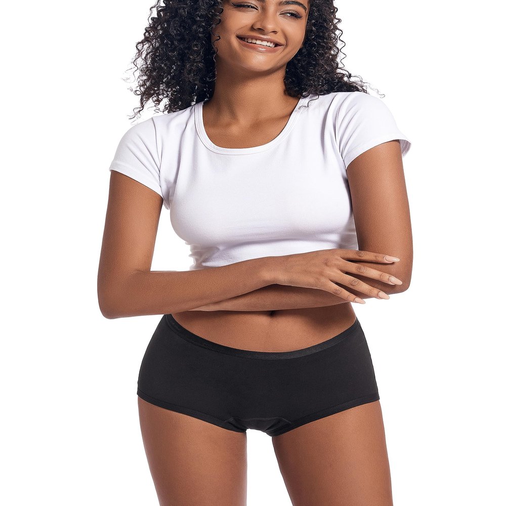 Goat Union Organic Cotton Boyleg Period Underwear for Women & Teens - Moderate Absorbency Period Panty, Black, XL, Pack of 1