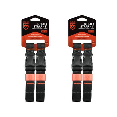 GEAR AID Utility Straps with Side-Release Buckle, Secure and Compress Camping, Biking, Hunting, Boating Gear, 1 Width, 60" Length, 2 Pack