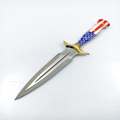 gcen American Flag Dagger Knife, Full Tang Knife, Tactical Fixed Blade Knife, Survival Knife, Camping Knife, Athame Knife with Leather Sheath