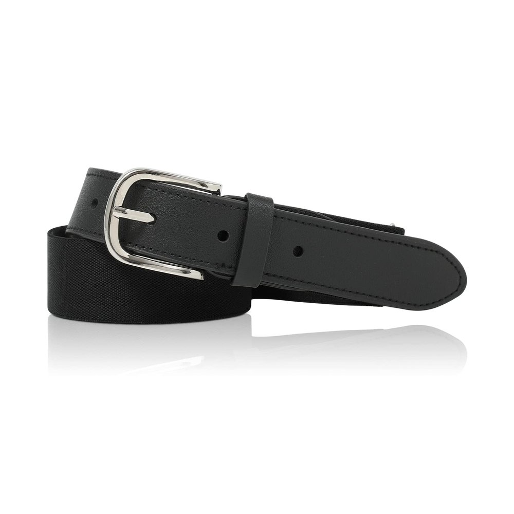 AWAYTR Adult and Youth Baseball Belt - Elastic Adjustable Softball Uniform Belts for Kids Boys and Girls (Silver-Black, Youth: fit waist 20" - 34" (Rec 4-15yrs))