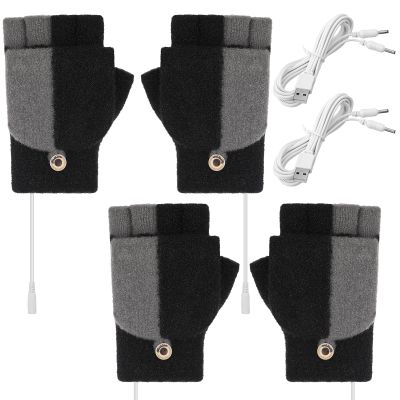 USB Heated Gloves 2 Pairs Winter Warm Heating Mitten Full and Half Hand Warmers Washable Knitting Typing Gloves (Classic Style)