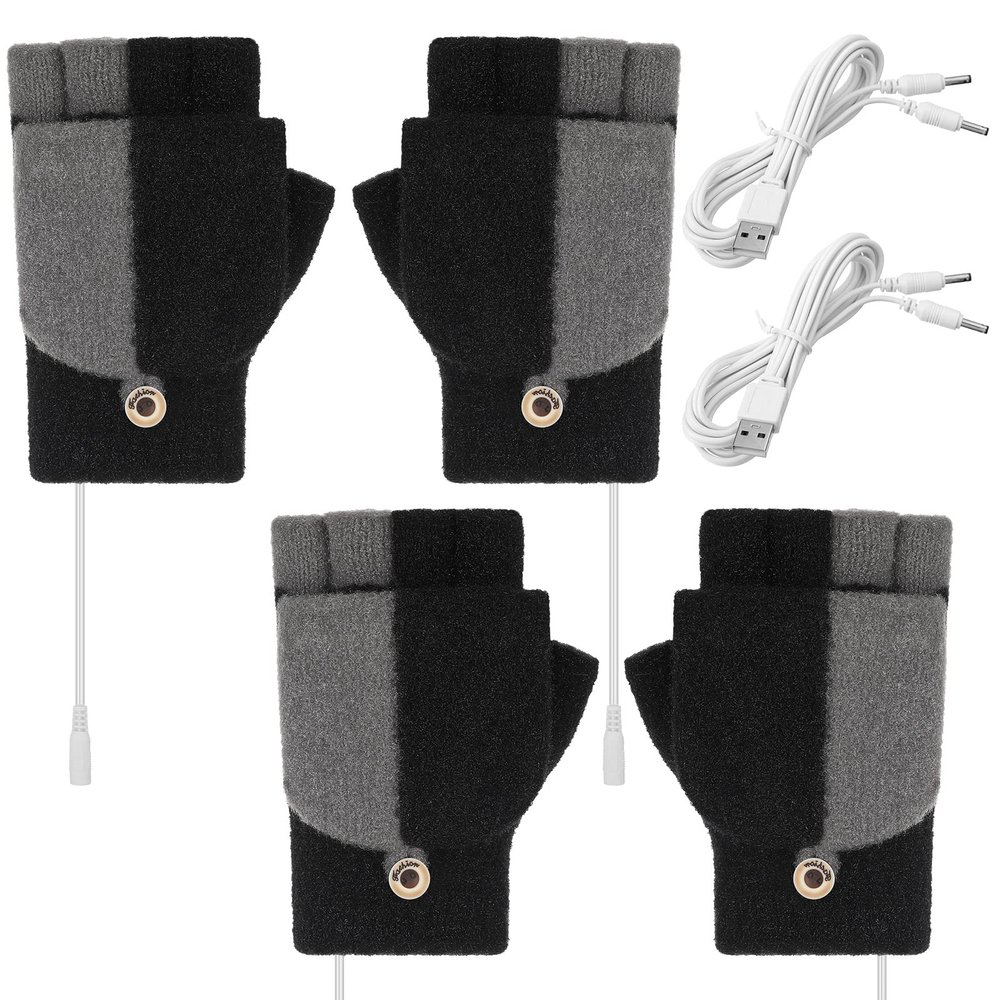 USB Heated Gloves 2 Pairs Winter Warm Heating Mitten Full and Half Hand Warmers Washable Knitting Typing Gloves (Classic Style)