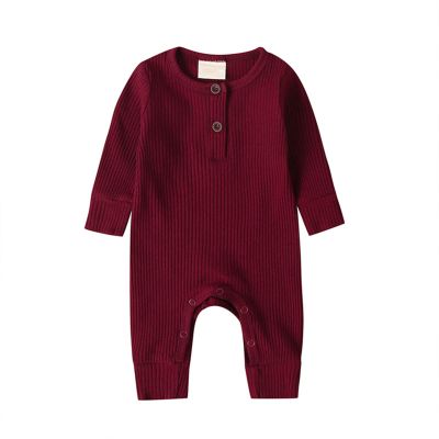 Baby Boys Long Sleeve Romper Solid Color Basic Jumpsuit Newborn Girls Casual Bodysuit Jumpers(Wine Red,12-18 Months)