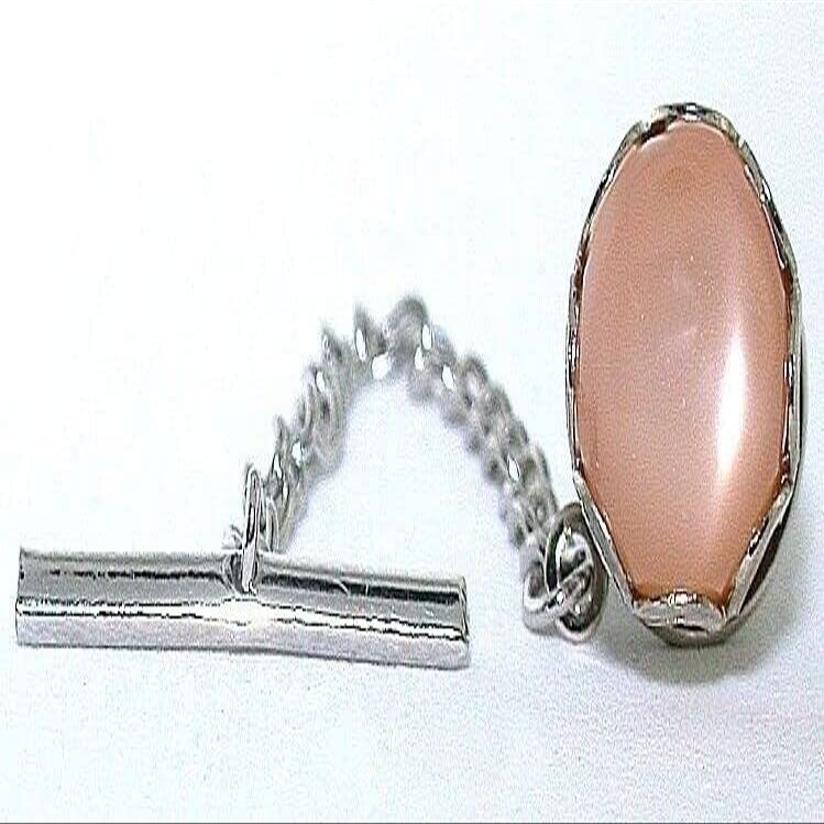 10mm Round Peach Moonstone Cabochon Gem Silver Color Tie Tack EPTT621/102022
