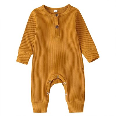 Baby Boys Long Sleeve Romper Solid Color Basic Jumpsuit Newborn Girls Casual Bodysuit Jumpers(Solid Brown,12-18 Months)