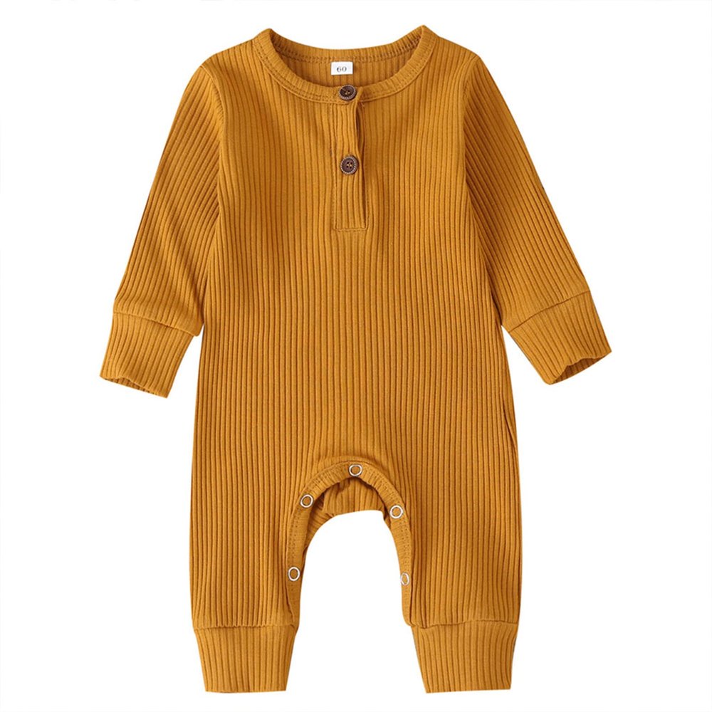 Baby Boys Long Sleeve Romper Solid Color Basic Jumpsuit Newborn Girls Casual Bodysuit Jumpers(Solid Brown,12-18 Months)