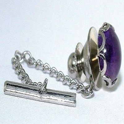 10mm Round Amethyst Cabochon Cab Gemstone Silver Color Tie Tack EPTT622/102022