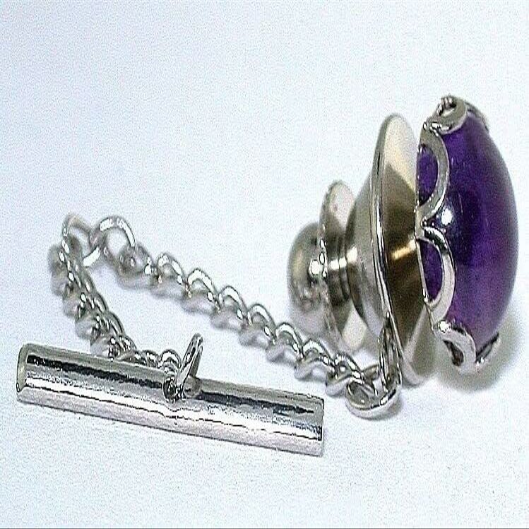 10mm Round Amethyst Cabochon Cab Gemstone Silver Color Tie Tack EPTT622/102022